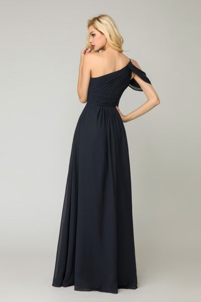 one-shoulder-dark-navy-bridesmaid-dress-chiffon-skirt-1