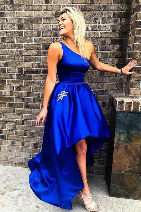 Royal Blue Homecoming&Graduation Gown with Flounced One-shoulder
