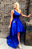 one-shoulder-royal-blue-prom-dress-satin-high-low-skirt
