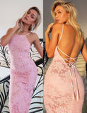 Open Back Pink Lace Mermaid Evening Prom Dresses – loveangeldress