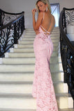 open-back-pink-lace-mermaid-evening-prom-dresses