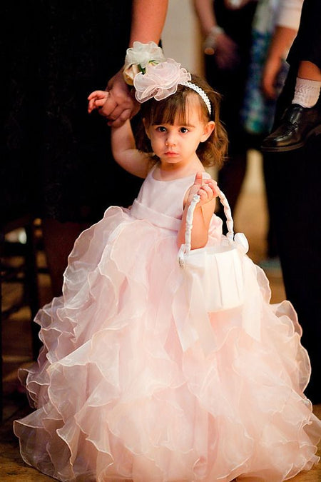 Sequin Tulle Flower Girls Dress Ball Gown with Bow Belt