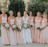 Pale Pink Chiffon Bridesmaid Dresses with Double Straps