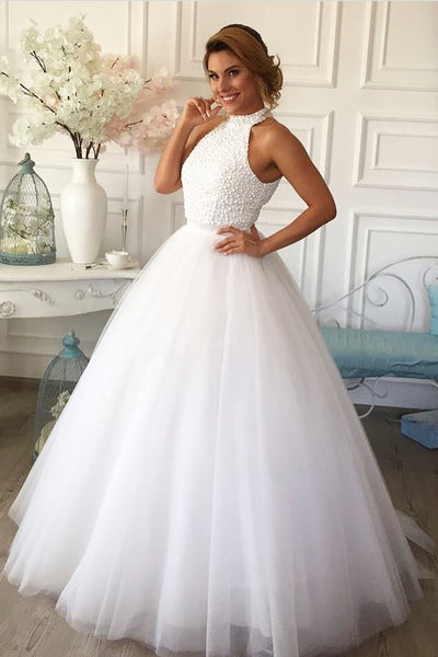 pearls-high-neck-white-wedding-dress-tulle-skirt