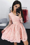 pink-lace-long-sleeves-homecoming-party-dresses-with-v-neckline