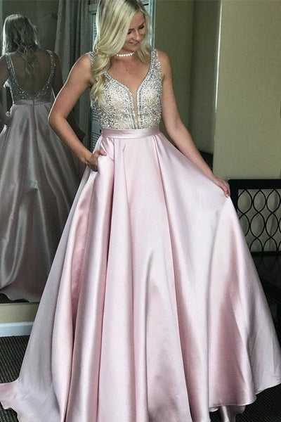 pink-satin-prom-dresses-with-rhinestones-bodice