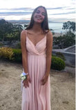 Long Chiffon Yellow Prom Dresses with Double Straps