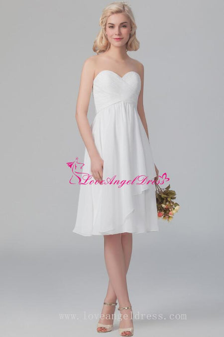 Sweetheart Chiffon Knee Length Bridesmaid Dress with Ruffles