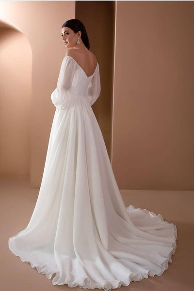 pleated-chiffon-beach-wedding-gowns-with-off-the-shoulder-sleeves-1