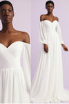 pleated-chiffon-boho-wedding-dress-with-sleeves