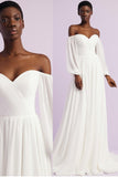 pleated-chiffon-boho-wedding-dress-with-sleeves