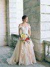 pleated-off-the-shoulder-ivory-wedding-dress-with-chiffon-skirt