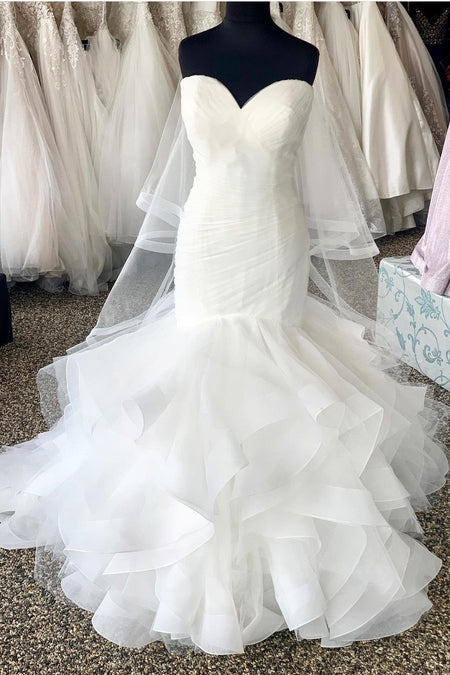 Pleated Corset Mermaid Organza Wedding Dress with Layers Skirt