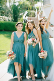 pleated-teal-hi-lo-bridesmaid-dresses-with-tulle-skirt