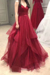 pleated-v-neckline-tulle-prom-dress-with-horsehair-layered-skirt