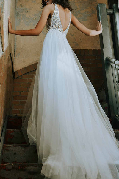 plunging-beading-tulle-wedding-dresses-with-sheer-bodice-1