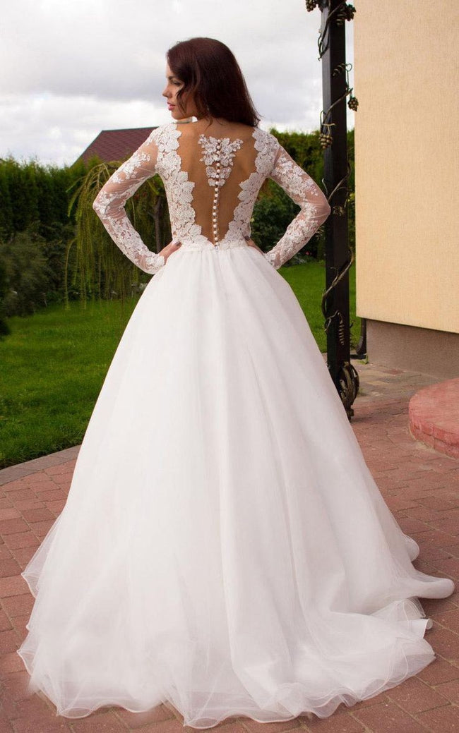 plunging-lace-long-sleeves-wedding-dresses-tulle-skirt-1