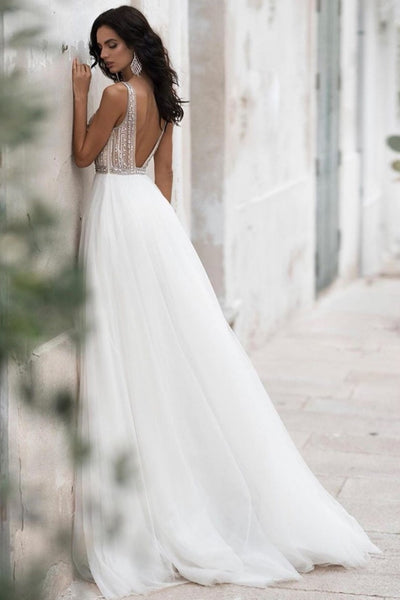 plunging-neckline-rhinestones-wedding-gown-tulle-skirt-1