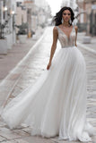 plunging-neckline-rhinestones-wedding-gown-tulle-skirt