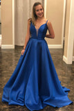plunging-neckline-satin-blue-prom-dresses-with-lace-up-back