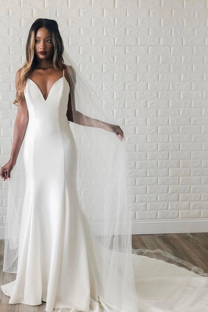 Plunging Neckline Simple Wedding Gown Dress Open Back – loveangeldress