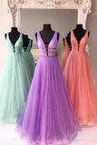 plunging-neckline-tulle-prom-gown-beaded-skirt