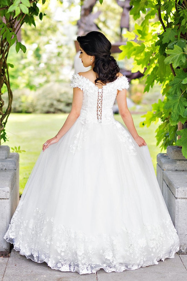 plunging-neckline-white-wedding-gown-with-flower-off-the-shoulder-1