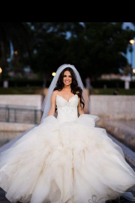 Sweetheart Tulle Bride Ball Gown Dresses with Lace Bodice