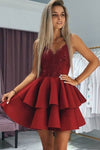 plunging-sweetheart-lace-dark-red-cocktail-dress-with-tiers-skirt