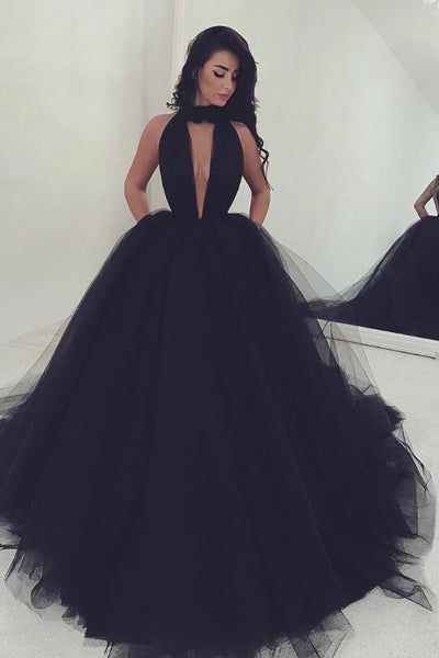 Plunging V-neck Black Tulle Prom Dress Ball Gown – loveangeldress