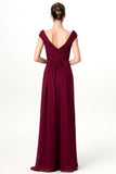 plunging-v-neck-cap-sleeves-burgundy-bridesmaid-gown