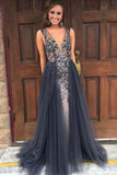 plunging-v-neck-dusty-navy-prom-gown-beaded-bodice