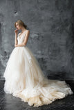 plunging-v-neck-illusion-lace-ball-gown-wedding-dress-with-tulle-train