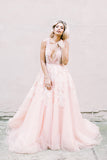 plunging-v-neck-pearls-pink-wedding-dresses-with-appliques-1