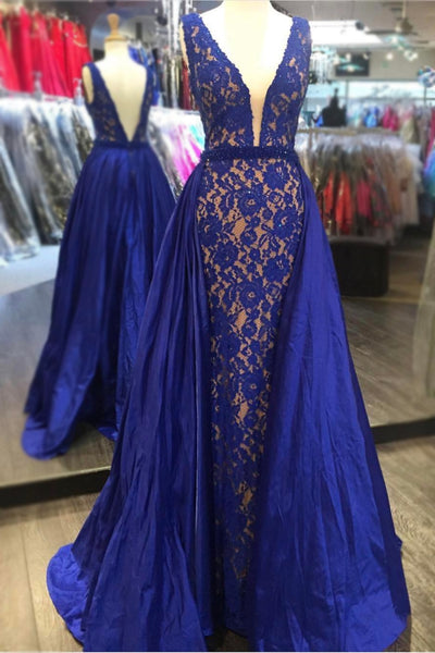 plunging-v-neck-royal-blue-lace-prom-dresses-with-satin-skirt-3