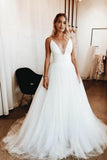 plunging-v-neck-simple-tulle-bridal-gown-with-wide-waistband