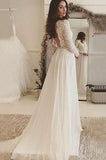 plunging-v-neckline-lace-chiffon-boho-wedding-dresses-with-sleeves-1