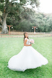Plunging V-neckline Lace Wedding Dress with Detachable Overskirt