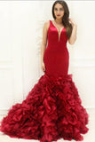 plunging-v-neckline-mermaid-evening-prom-dresses-with-ruffled-skirt