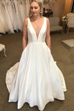 plunging-v-neckline-satin-marriage-dress-for-bride-with-hollow-back