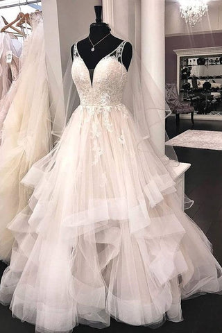 Plunging V-neckline Wedding Dresses with Horsehair Trim – loveangeldress