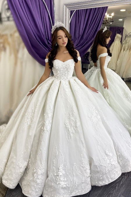 Deep V Neck Wedding Dresses Satin Ball Gown