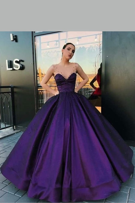 Illusion Long-Sleeve Burgundy Evening Ball Gown Beaded Skirt