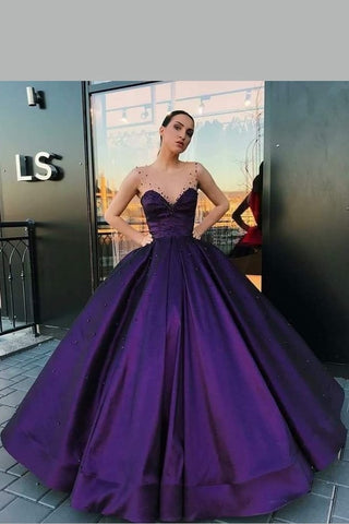 Purple Satin Ball Gown Dinner Party Dress with Illusion Straps – loveangeldress Purple Satin Ball Gown Dinner Party Dress with Illusion Straps – loveangeldress