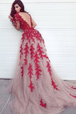 red-appliques-lace-tulle-evening-dresses-long-sleeves-1