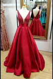 red-satin-bead-evening-dresses-with-plunging-v-neckline