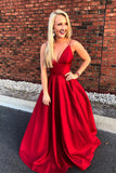 red-satin-v-neckline-simple-prom-gowns-with-spaghetti-straps