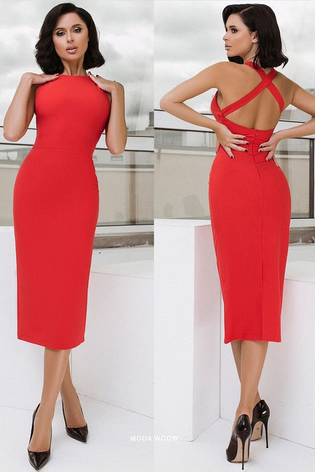 Red Bodycon Lace Cocktail Dresses with Three Quarter Sleeves