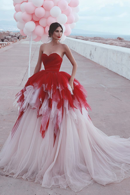 Sweetheart Tulle Bride Ball Gown Dresses with Lace Bodice