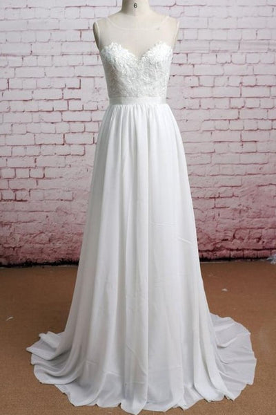 refined-illusion-neckline-lace-boho-wedding-dresses-for-beach